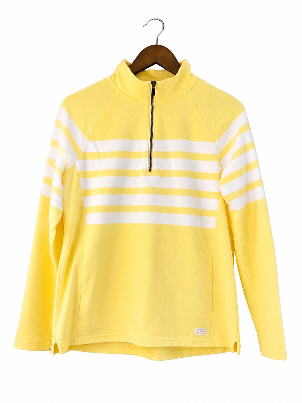 L.L.Bean Women's Medium 100% Cotton Yellow & White Striped Quarter-Zip Pullover